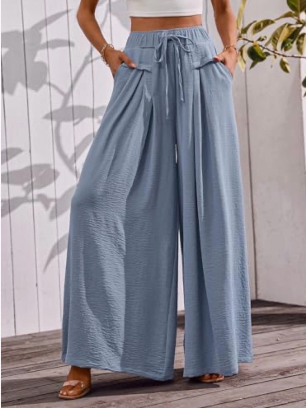 Flowy Wide Leg Palazzo Pants for Women Dressy Summer Casual Elastic Waist  M